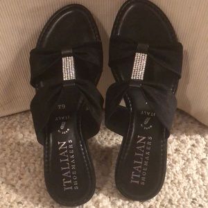 Black Italian made sandals with embellished top.